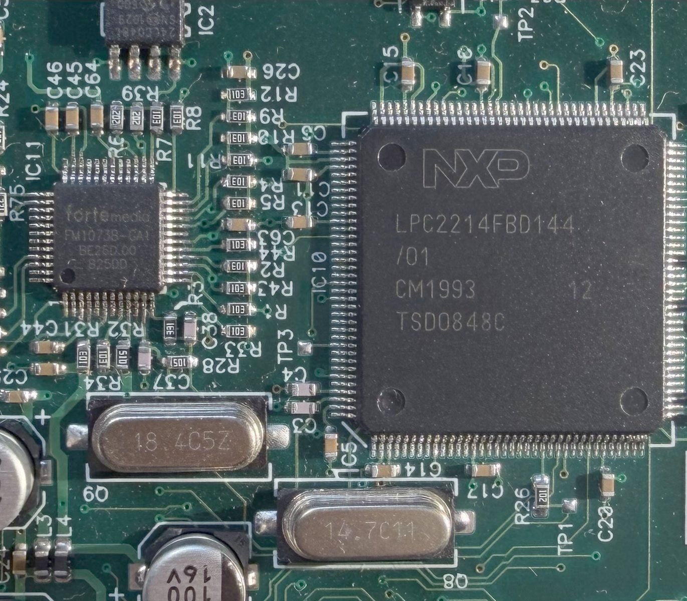 NXP LPC2214 ARM7TDMI microcontroller on a custom board